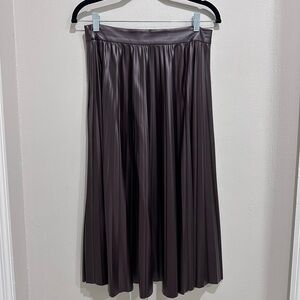 Zara Pleated Faux-Leather Midi Skirt in Deep Mauve